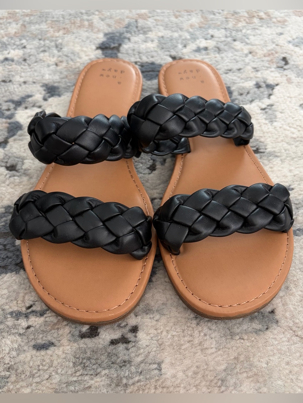 Black Braided Double-Strap Sandals